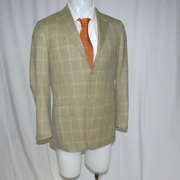 Isaia Base S Silk Blend Check Overplaid Three Button Sport Coat 38R